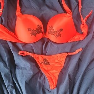 Victoria's Secret Red and Black Lace Bra Set